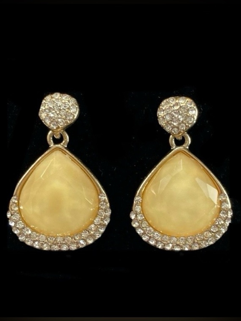 Vintage Yellow and Rhinestone Dangle Earrings